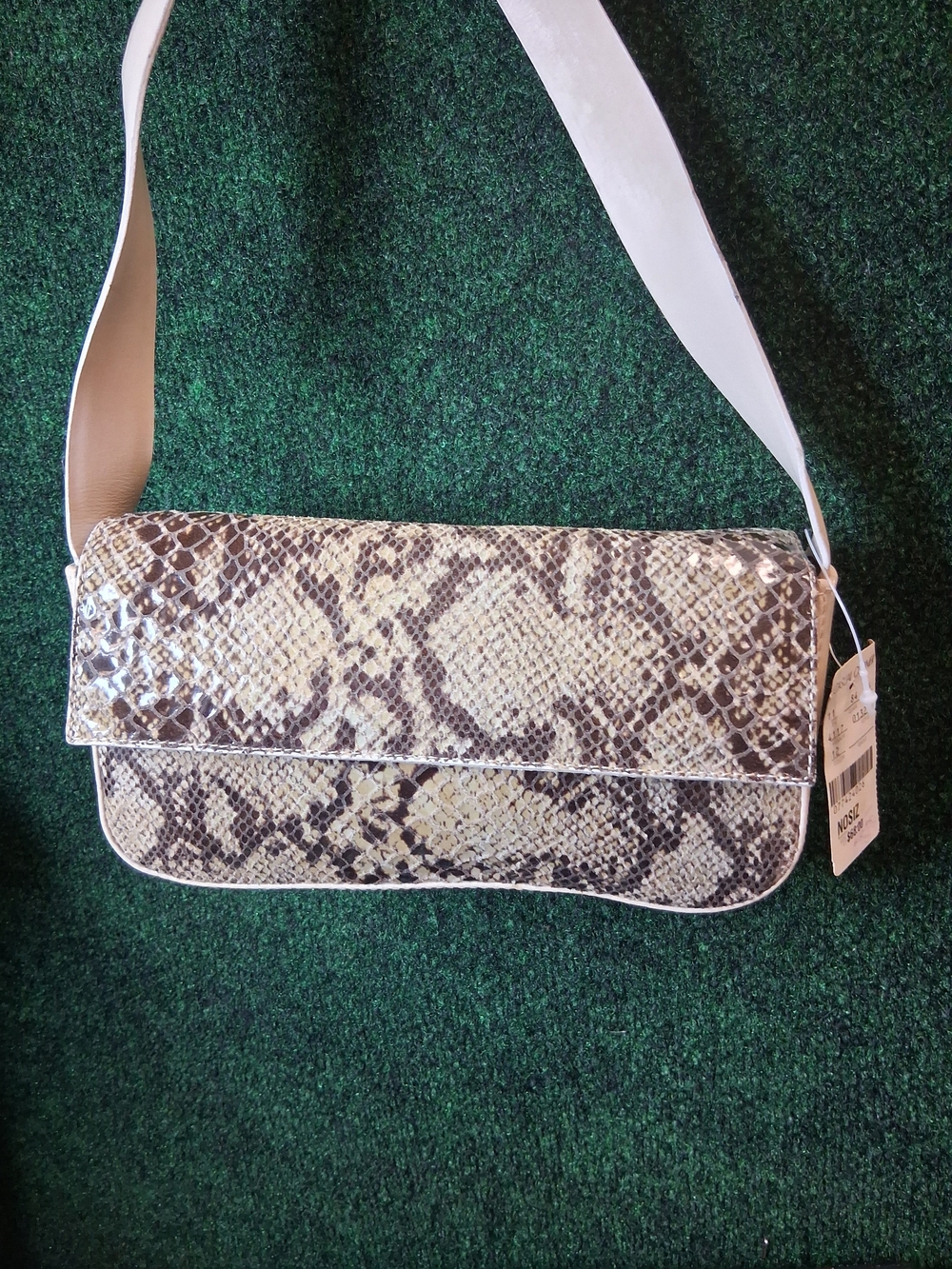 NWT Casual Corner Snake-Print Shoulder Bag in Beige and Brown